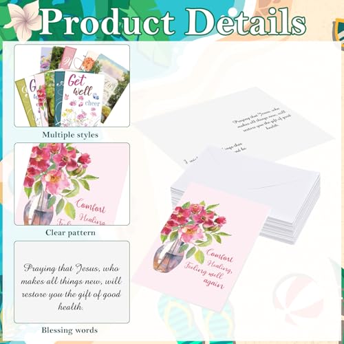 Motiskyy 36 Pcs Christian Get Well Cards with Scripture, Printing Floral - style: Printing Floral
