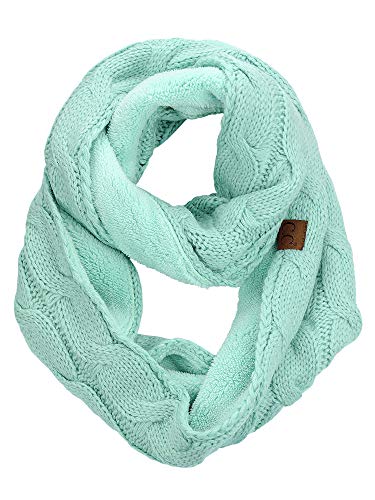 C.C Women's Winter Cable Knit Sherpa Lined Warm Infinity Pullover Scarf - color: Mint