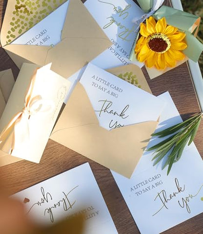 Winoo Design 100 PK Luxurious Gold Thank You Cards with Envelopes Bulk - 5x3.5 Inches Wedding Thank You Notes Baby Shower Greenery Bridal Shower Small Business (WHITE) - color: WHITE