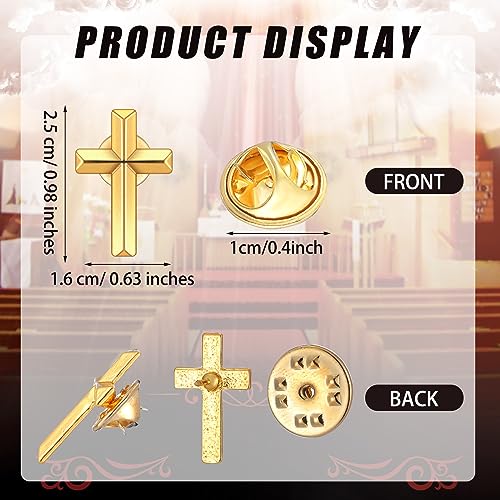 100 Pcs Cross Pins Bulk Metal Golden Silver Religious Christian Cross Brooch Pins Set Religious Enamel for Christian Chaplain Gifts Funeral Church Prayer Activities (Gold) - color: Gold