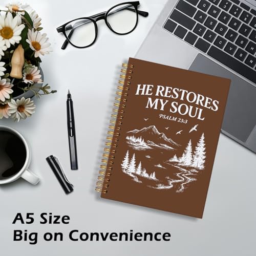 CFFJLHN Christian He Restores My Soul Spiral Notebook, Religious Psalm 23 2 Journaling Notebooks, Faith Bible Verse Spiral Journal, Christian Office School for Women Men, 5.5x8.3 Inch - color: 7