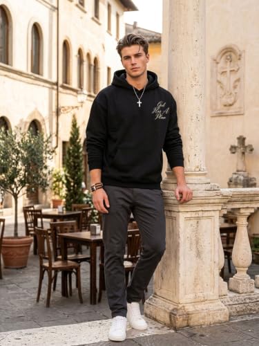 Eatbook Christian Hoodies for Men Faith Over Fear Cross Graphic Hoodie - color: Black1, size: Medium