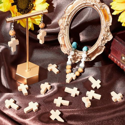 SUNNYCLUE 100Pcs White Cross Charms Bulk Natural Wood Cross Beads Mini Small Cross Bead Charm Rosary Crucifix Pocket Crosses Easter Holiday Christmas Charms for Jewelry Making Charms DIY Supplies - color: 100pcs Wood Color 22x15mm