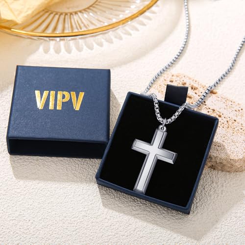 Cross Necklace for Men Teen Boys Silver Gold Black 22-24 Inch - color: Silver, size: 22 inches
