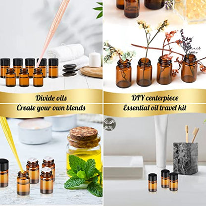 Teenitor 100Packs Essential Oil Bottles, Amber Glass Bottle, Essential Oil Bottle 2Ml Bottles, Small Oil Vial Sample Bottles 2ML 0.068OZ - size: 2ML