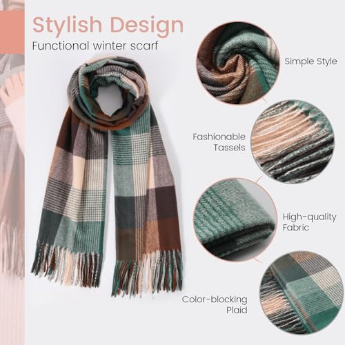 Clothirily Womens Winter Scarf, Oversized Long Blanket Plaid Shawl Wrap - color: Green Grey Lattice
