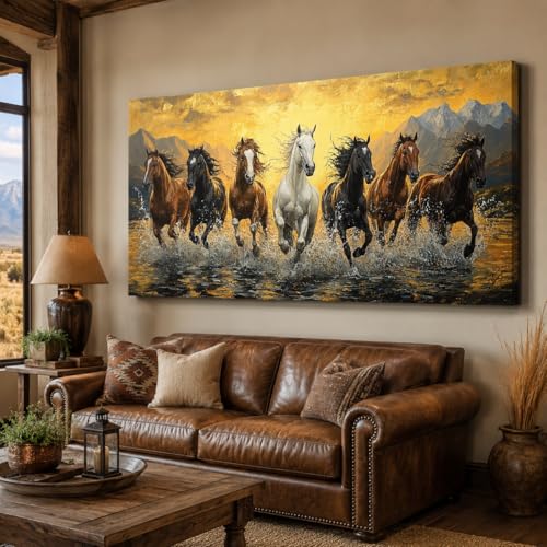 GUTTATY Running Horses Canvas Wall Art, Sunset Canvas Prints, Dynamic Horse Wall Decor, Hand-Stretched Framed Wall Painting, Inspirational Artwork for Living Room, Office or Bedroom, 48x24 Inch - color: Horse Artwork01, size: 48"L x 24"W