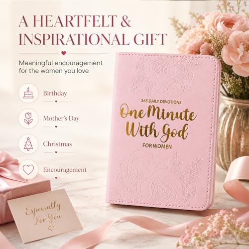One Minute With God for Women, One Minute Daily Devotional Prayers & Reflections, Christian Prayer Journal with 365 Bible Verses, Pink Hardcover Gift for Mom, Wife, Daughter