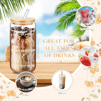 6 Pcs Christian Gifts for Women Christian God Says You Are Glass Tumblers Set 16oz Iced Coffee Cups with Lids Glass Straws Scripture Bible Verse Cups Gifts for Women