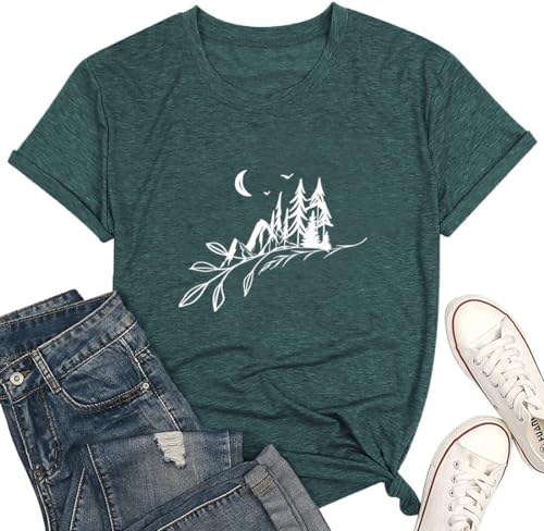 Hiking Mountain T-Shirt for Women Summer Casual Sleeveless Workout Tank Top - color: A Green, size: Small