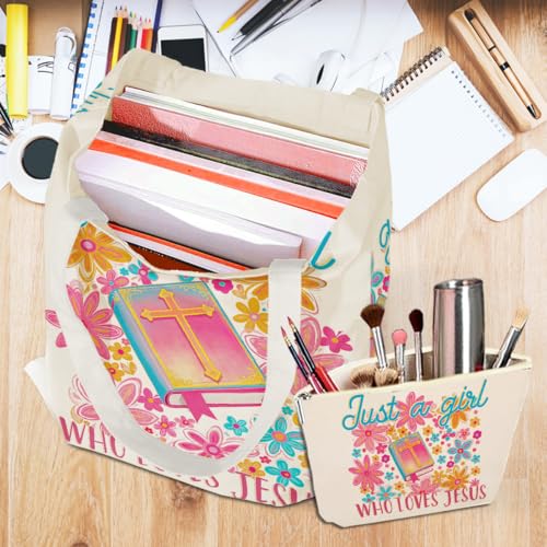 jeilink Jesus Bible Bow Religious Christian Gifts for Women Tote Bag Cosmetic Bag for Birthday Work Friendship Christmas