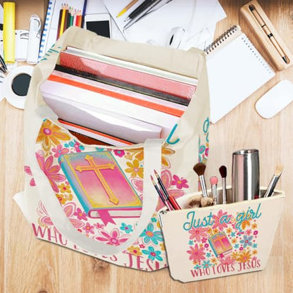 jeilink Jesus Bible Bow Religious Christian Gifts for Women Tote Bag Cosmetic Bag for Birthday Work Friendship Christmas