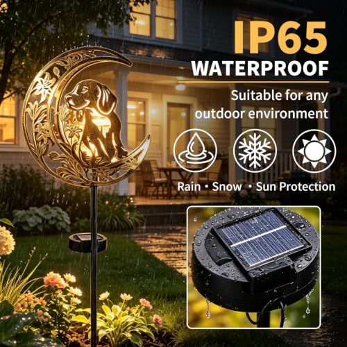 Solar Lights Outdoor Golden Retriever Cracked Glass Stake Moon Lights Gift - color: Golden Retriever