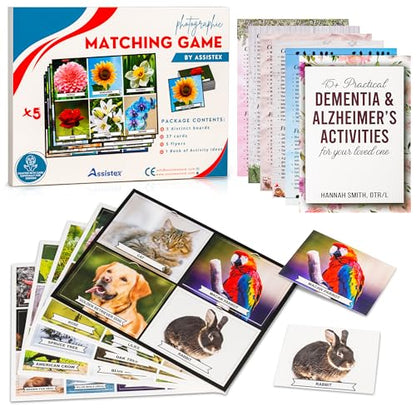 Assistex Matching Game Activity Board - Dementia Activities for Seniors - Memory Games for Adults with Alzheimers - Memory Loss and Alzheimers Activities - Matching Card Memory Games for Seniors - style: Nature Edition
