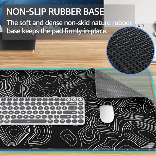 KTRIO Large Gaming Mouse Pad, 31.5 x 15.7 in, Black Topographic, XXL - color: Black Topographic, size: 31.5l X 15.7w Inches