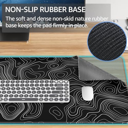 KTRIO Large Gaming Mouse Pad, 31.5 x 15.7 in, Black Topographic, XXL - color: Black Topographic, size: 31.5l X 15.7w Inches