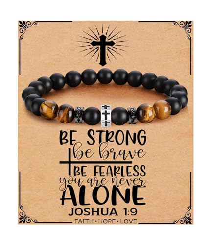 QWNHONEY Cross Bracelet for Men Son Brother Boyfriend Father Dad Husband Father's Day Birthday Christian Religious Faith Graduation Anniversary Christmas Jewelry Gift for Man - style: Be Strong Be Brave Be Fearless