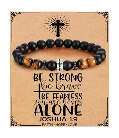 QWNHONEY Cross Bracelet for Men Son Brother Boyfriend Father Dad Husband Father's Day Birthday Christian Religious Faith Graduation Anniversary Christmas Jewelry Gift for Man - style: Be Strong Be Brave Be Fearless