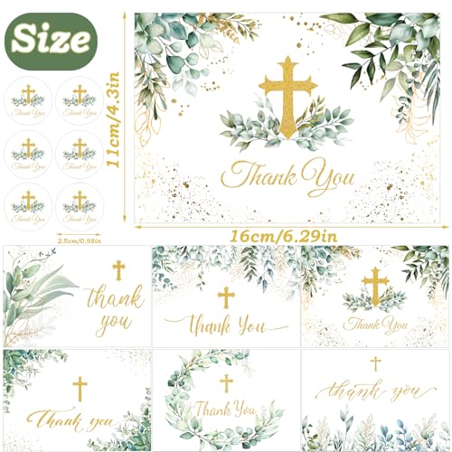 30 Pack Christian Thank You Cards with Envelopes & Stickers - 6x4 Inch Religious Christian Greeting Cards Bulk for Baptism, Wedding, Communion, Funeral, Baby Shower