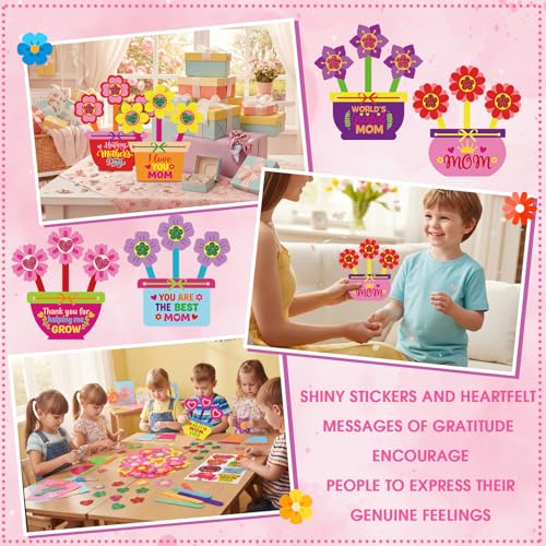 Frienda 48 Set Mother's Day Crafts Kit for Kids Happy Mother's Day Flower Pot Mom Make Your Own Flowers Pot Craft DIY Floral Paper for Classroom Activities Mothers Gifts Spring Party Favors - style: Flower Pot