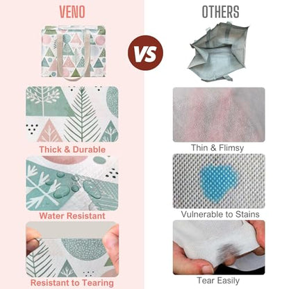 VENO 2 Pack Utility Tote Reusable Grocery Bags with Zipper & Hard Bottom - color: Pastel Forest, size: 2 Pack
