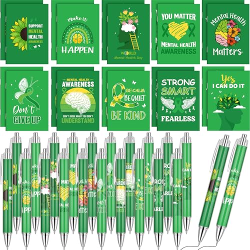 Eaasty 100 Pcs Mental Health Awareness Notebook and Ballpoint Pen Gifts Bulk Include 50 Motivational Notepads and 50 Inspirational Pens for School Office Wellness Events - style: Mental Health