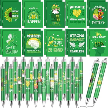 Eaasty 100 Pcs Mental Health Awareness Notebook and Ballpoint Pen Gifts Bulk Include 50 Motivational Notepads and 50 Inspirational Pens for School Office Wellness Events - style: Mental Health