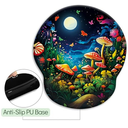 LIMKRIAN Mushroom Ergonomic Mouse Pad with Gel Wrist Rest, 9.8 x 8.6 in - color: Beautiful Mushrooms