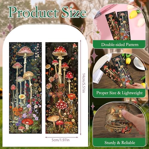Mushroom Garden Bookmarks Gifts - 120 Pcs Whimsical Flower Bookmark Paper Double-Sided Reading Page Markers Clips Book Mark for Women Men Office Home Book Lovers Bookworm Party Supplies - color: Mushroom Garden
