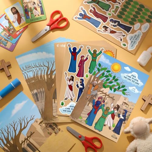 Sabary 24 Sets Zacchaeus Sticker Craft Cards for Sunday School Activities - style: Zacchaeus