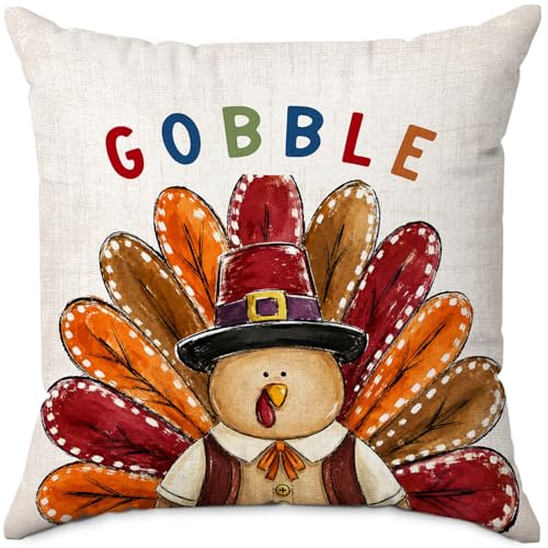 Funny Fall Thanksgiving Turkey Throw Pillow Covers 18x18 - color: Turkey