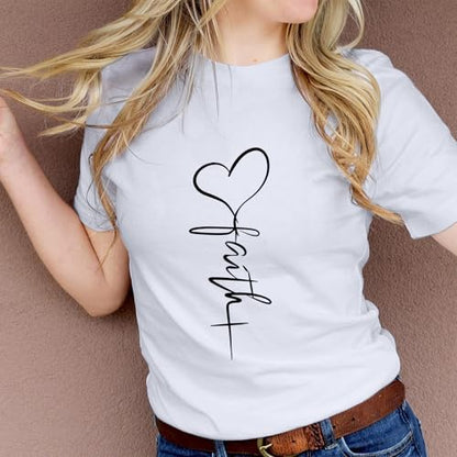 KIEKIECOO Faith Christian Shirts for Women Religious Crewneck Tshirts Cotton Graphic Tees Bible Verse Casual Summer Tops - color: White, size: Small