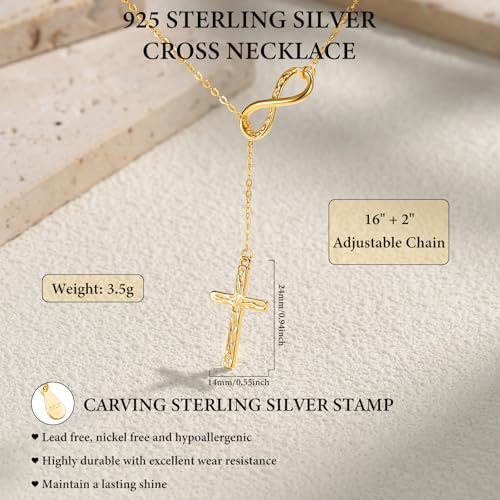 925 Sterling Silver Infinity Cross Necklace for Women - color: Gold