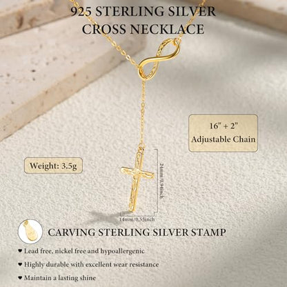 925 Sterling Silver Infinity Cross Necklace for Women - color: Gold