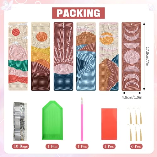 Boho Diamond Art Bookmarks Kit - DIY Diamond Painting Bookmarks with Sun and Moon Mountain Painting Kits for Making Beginner Kids Adults - color: Boho