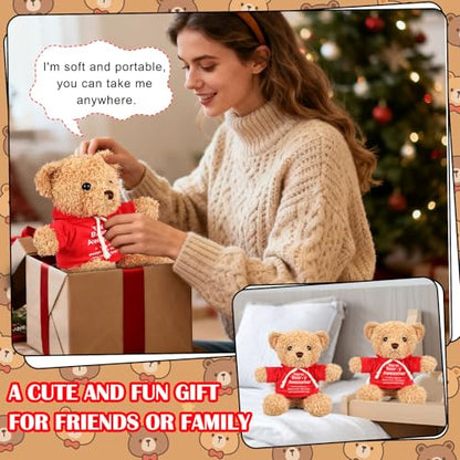 Hollowfly 9.84 Inch Christmas Teddy Bear Stuffed with Positive Messages Cute Red Hoodie Bear Playthings Gifts for Women Men Coworker Birthday Positive Creative Decor - size: 9.84 Inch, style: Clothes-up Bear