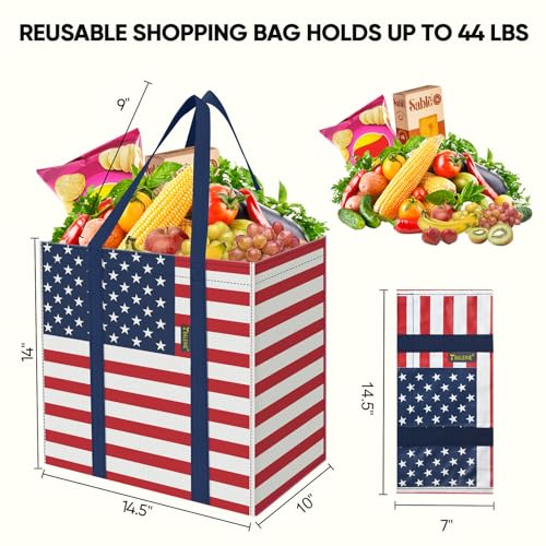 BALEINE 2 PK Grocery Bags Reusable Shopping Bags with Reinforced Bottom, Heavy Duty Foldable Tote Bags (Patriot Celebration) - color: Patriot Celebration, size: 2 PK