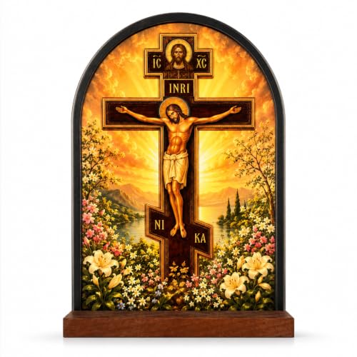 TALPGOD Russian Orthodox Icons of Jesus Christ Stand Catholic Byzantine Crucifix Ornament Statue – Orthodox Cross Acrylic Tabletop Décor for Home Altar & Desk,Christian Gifts for Women & Men - color: Icons