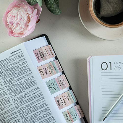 DiverseBee Laminated Bible Tabs (Large Print, Easy to Apply), Bible Tabs Old and New Testament, Bible Study Journaling Supplies, Bible Accessories, Bible Index Tabs, 72 Bible Book Tabs (Petal) Medium - color: Petal