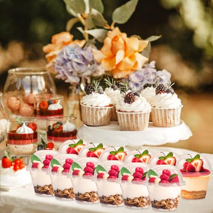 Alaeseje 100 Pack 6 oz Plastic Dessert Cups with Dome Lids,No Hole