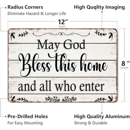 God Bless This Home Blessing Aluminum Metal Sign 8 x 12 Inch