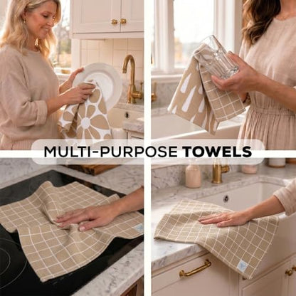 Kitchen Towels, Dish Towels for Kitchen, 3 Pc Kitchen Towel Set - color: Tan
