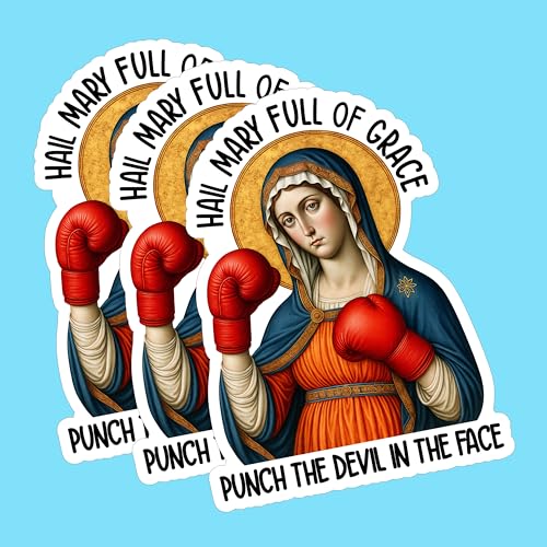 (3PCS) Hail Mary Full of Grace Punch The Devil in The Face Sticker Catholic Meme,Christian Faith Religious Bible Verse, Books Laptops Phone Water Bottles Tumbler Cup Kindle 3x2.1 Inch