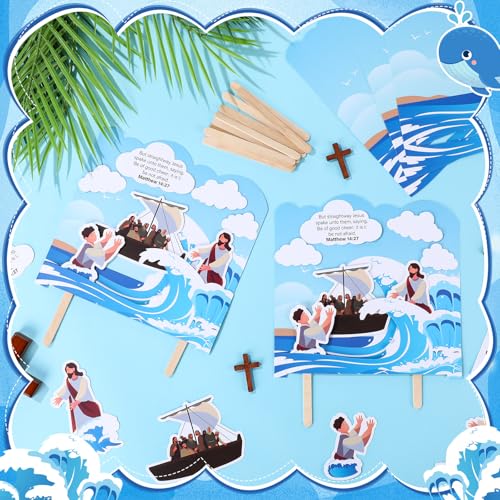 GlikCeil 24 Sets Jesus Walks on Water Craft Kit DIY Christian Bible Crafts Religious Jesus Faith Gifts for Kids Classroom Vbs Sunday School Activities Party Decorations