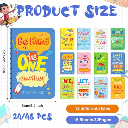 Gueevin 24 Pack Mini Christian Notepads for Kids, Bible Verse Notebooks
