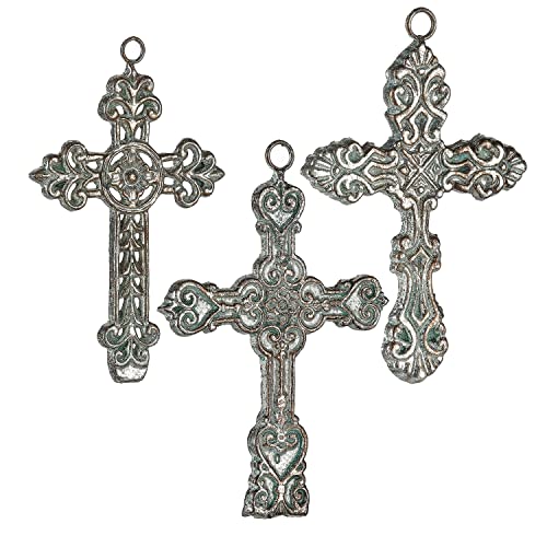 Aifeorzo 3 Pcs Decorative Wall Crosses, Cast Iron Cross Wall Decor - size: 4.33" x 6.69"