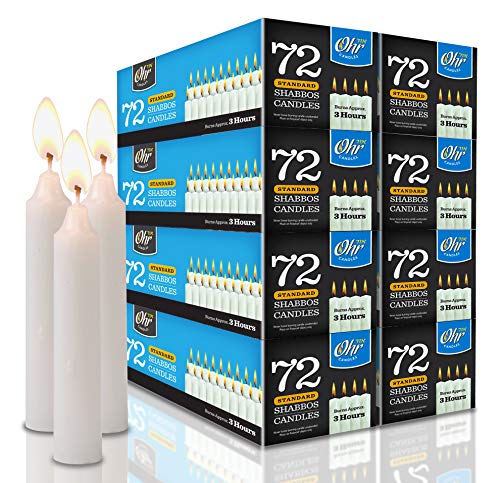 OHR CANDLES Shabbat Candles, Traditional Shabbos Candles, 3 Hour, 72 Count (Pack of 8), Bulk - size: 8-Pack