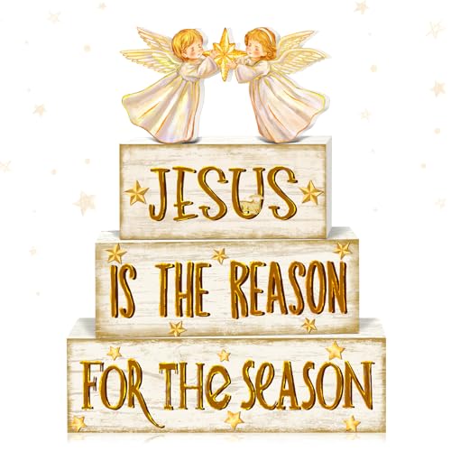 Britimes Tiered Tray Decor Set, 4 Pack, Wooden Table Sign, Christmas Jesus - style: Angel