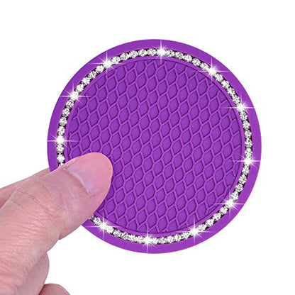 Wisdompro Bling Car Coasters, 2 Pack 2.75" Diameter Car Cup Coaster, Purple - color: Purple