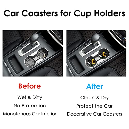 Car Coasters 2 Pack, Small 2.56" Stone Car Cupholder Absorbent Coaster Set for Women Men Drink Cup Holder Coasters (Black Sunflower) - color: Black Sunflower